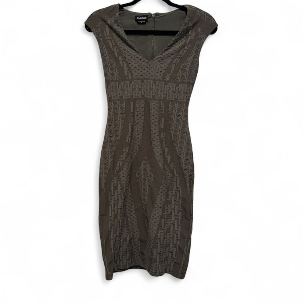 Y2K Bebe Bodycon Bandage Dress Olive Green Small V Neck